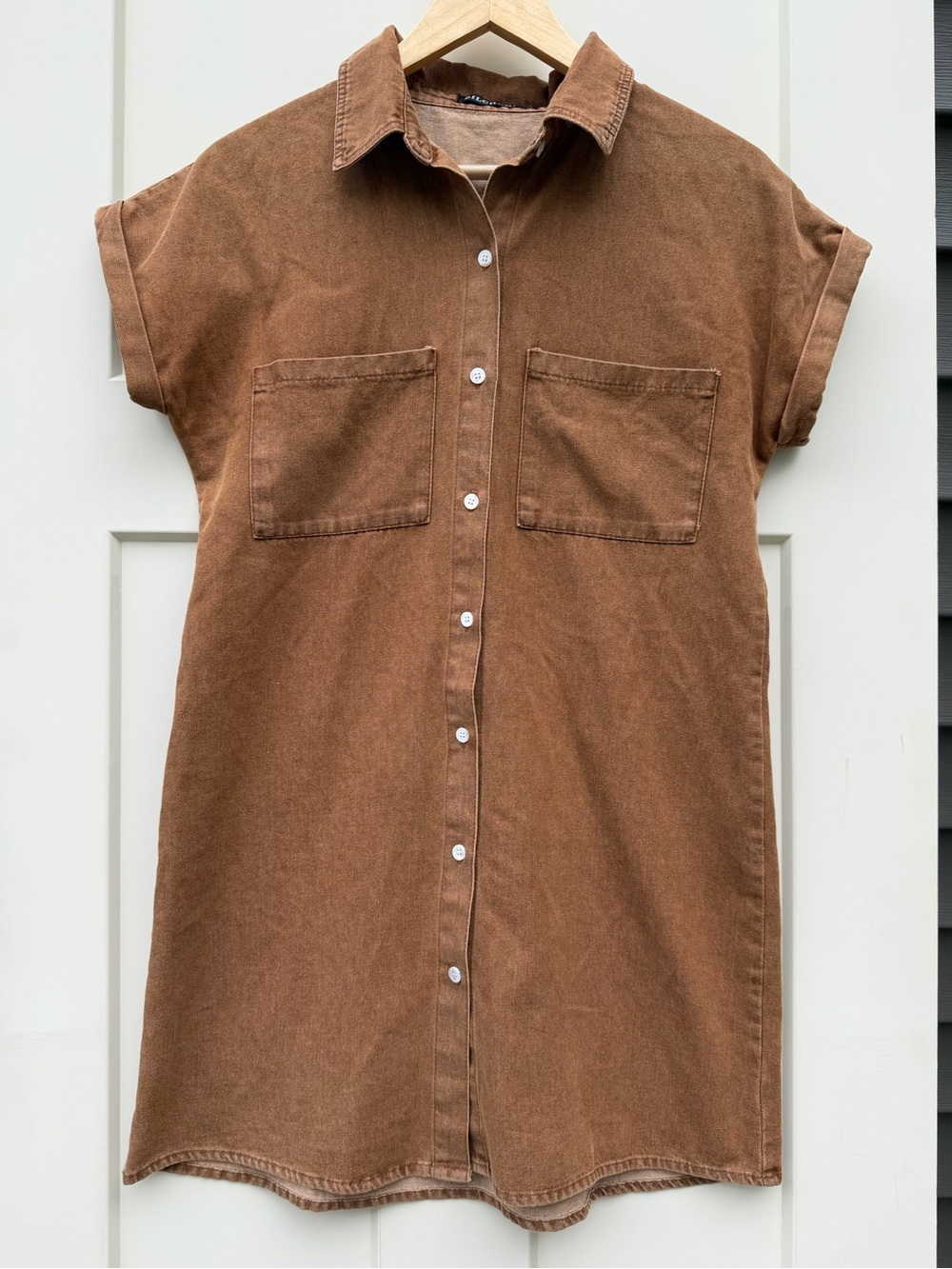Brown Button-Front Mini Shirt Dress size Small - Casual